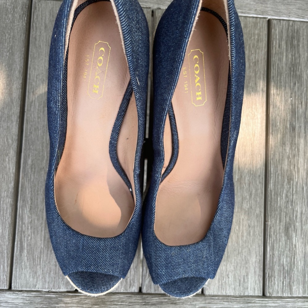 NWOB Coach Navy Platform Wedge Sandals Wedges - Picture 3 of 11
